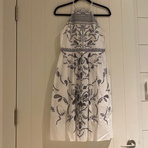 Parker embroidered blue and white dress